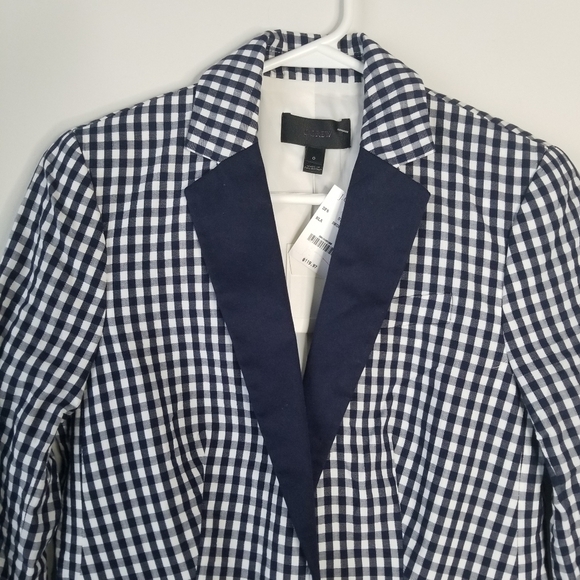 NWT J.Crew Puckered Gingham Navy White Blazer Size 0 Academia Preppy - Picture 5 of 16
